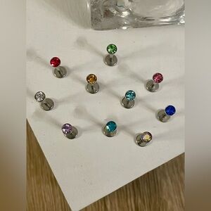 16g 10 Pcs Surgical Stainless Steel Rhinestone Lip Studs NWT